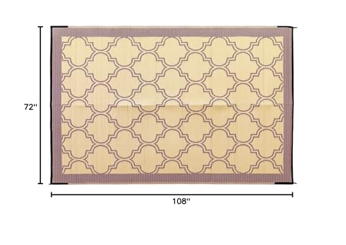 Camco Reversible Large Outdoor Patio Mat Easy to Clean, Perfect for Picnics, Cookouts, Camping, and The Beach (6' x 9', Brown Lattice Design) (42877)