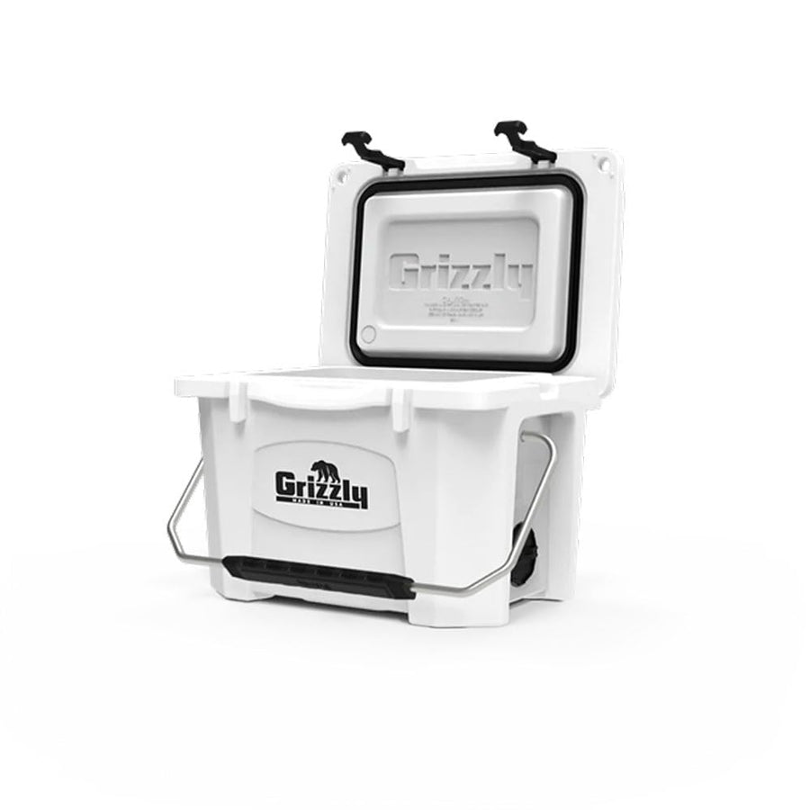 20 Cooler Grizzly | 20 qt Ice Chest Durable Rotomolded Insulated | Made in USA | Warranty for Life | For Beach Boat Camping Fishing Hunting | G20 | White