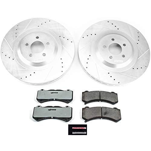 Power Stop K8169-26 Brake Kit Front Z26 Carbon Fiber Brake Pads with Drilled and Slotted Brake Rotors For 2015 2016 2017 2018 2019 2020 Dodge Challenger Charger [Application Specific]