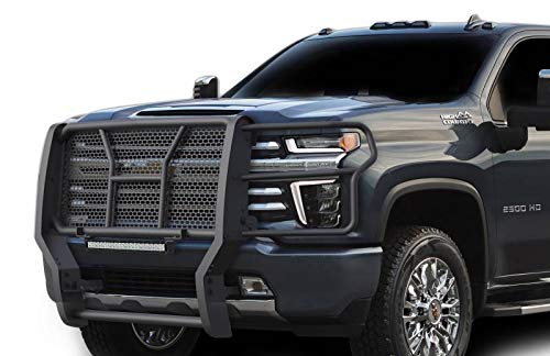 RUGGED Black Horse Heavy Duty Grille Brush Bumper Guard Modular Black Come with 20" Double Row LED Light Compatible with 2020-2024 Silverado 3500 HD|2020-2024 Silverado 2500 HD-RU-CHSI30-B-KIT