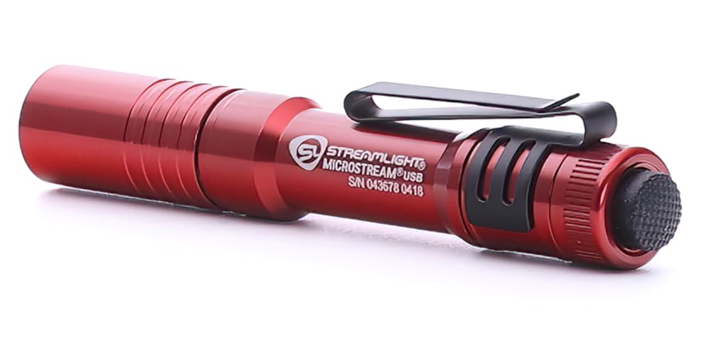 MicroStream Streamlight USB 250-Lumen 1150-Candela EDC Ultra-Compact Flashlight with Rechargeable Battery, Clear Retail Packaging, Red