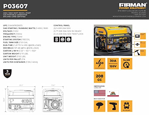 Extended Run Time FIRMAN P03607 Portable Generator