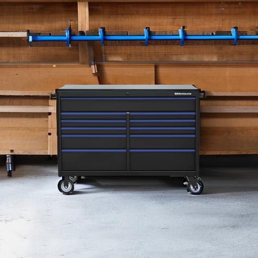 Montezuma Tool Box - 11 Drawer 56" x 24" Rolling Tool Cabinet with Multiple Power Outlets & Black Powder Coat Finish - M562411TC