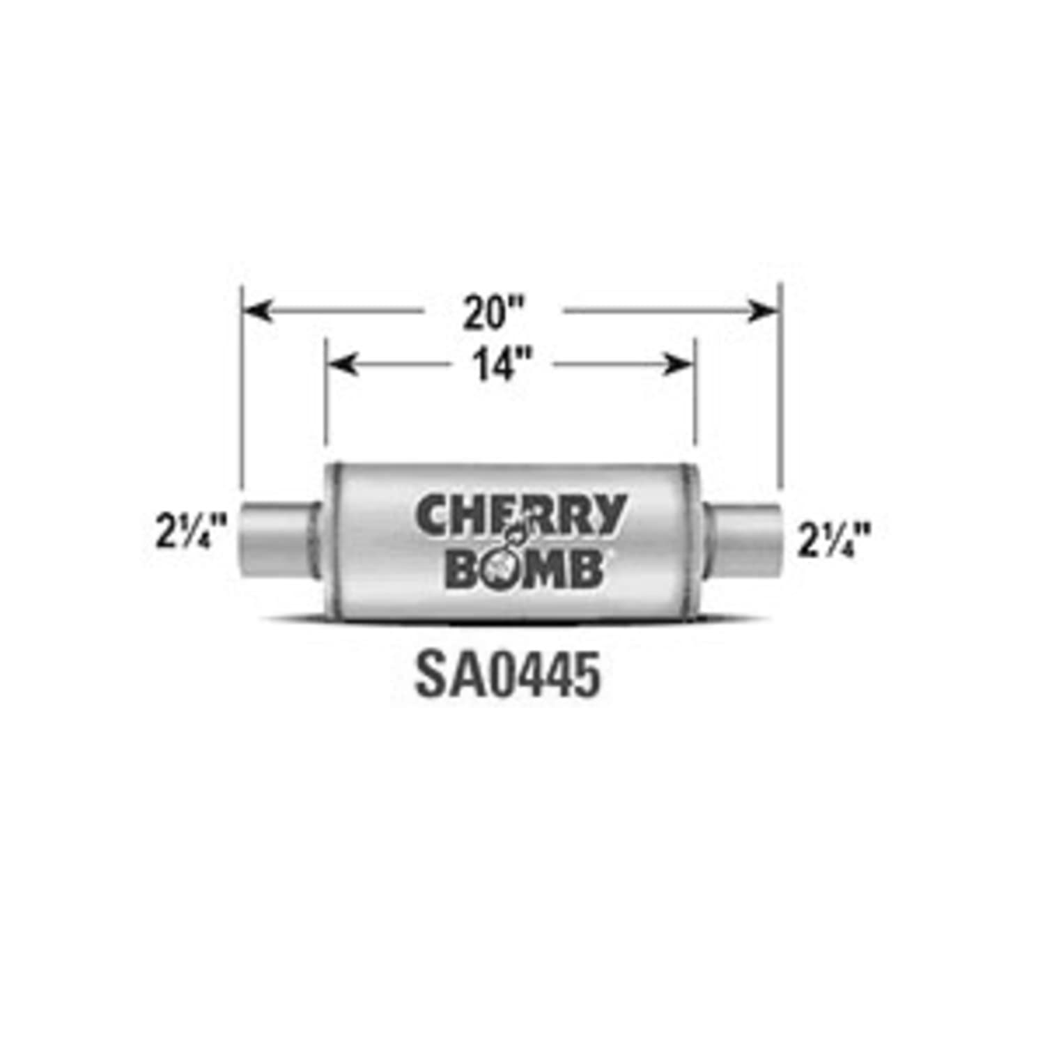 Cherry Bomb Salute Muffler - SA0445 Reversible Round Body - D4" X L14" 20" OAL 2-1/4" C/C Muffler - Cherry Bomb Salute