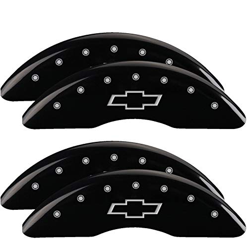 Caliper Covers MGP - Brake Caliper Covers Compatible with 2020-2025 Chevy Silverado 2500 HD, 2020-24 3500 HD - Powder-Coated Finish, 4 PCS Front and Rear (Black - Bowtie Engraving)