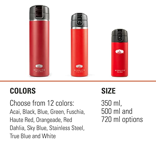 Microlite Water Bottle, GSI Outdoors, Vacuum-Insulated Stainless Steel, Haute RED, for Camping, 17 Fluid Ounces