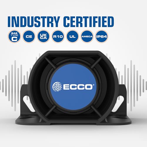 ECCO 12V 36V Backup Alarm 97dB Industrial Heavy-Duty Reverse Warning Alarm with Beeper Tone for Truck Van Freight Car Lorry Heavy Vehicles, 2 Year Warranty