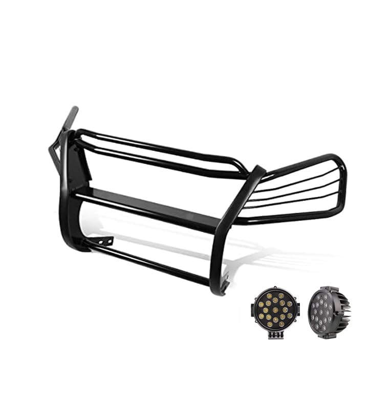 Grille Brush Black Horse Bumper Guard Modular Come with Pair of 7.0" Dia.LED Lights with Black Trim Rings Compatible with 1997-2001 Honda CR-V-PG24001MA-PLB