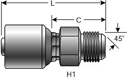 MegaCrimp Gates 8G-10MS Couplings, Male SAE 45 Flare, Zinc Plated Carbon Steel, 3.03", 7/8" ID