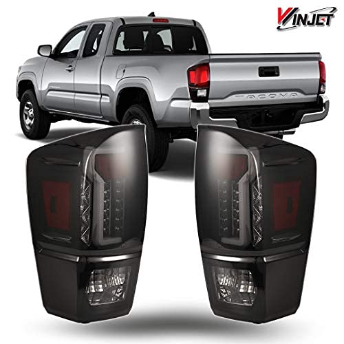 Winjet Taillights LED for 2016-2023 Toyota Tacoma Rear Tail lights Assembly for [2016 2017 2018 2019 2020 2021 2022 2023] Toyota Tacoma Rear Lights Replacements, 1 Pair Black Housing/Smoke Lens