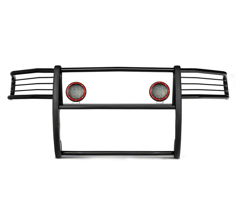 Grille Brush Black Horse Bumper Guard Modular Come with Pair of 5.3" LED Lights with Red Trim Rings Compatible with 2003-2005 Dodge Ram 1500/2500/3500-17DG105MA-PLFR