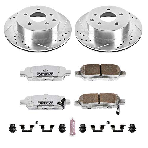Power Stop K103-26 Brake Pads Rear Z26 Carbon Fiber with Drilled & Slotted Brake Rotors Kit For INFINITI G35 2003-2005, Nissan 350Z 2003-2005 [Model Specific]