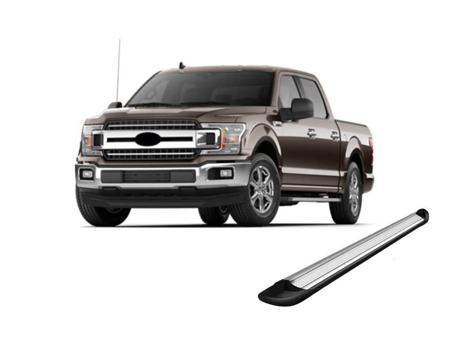 Silver Black Horse Aluminum Transporter Running Boards Compatible with 2015-2024 Ford F-150 SuperCrew Cab / 2017-2024 F-250 350 450 550 Super Duty SuperCrew Cab