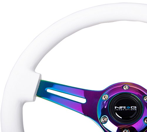 NRG Innovations Classic Wood Grain NRG-ST-015MC-WT Steering Wheel - 350mm 25mm Deep, 3 Neochromw Spokes - White Paint Grip