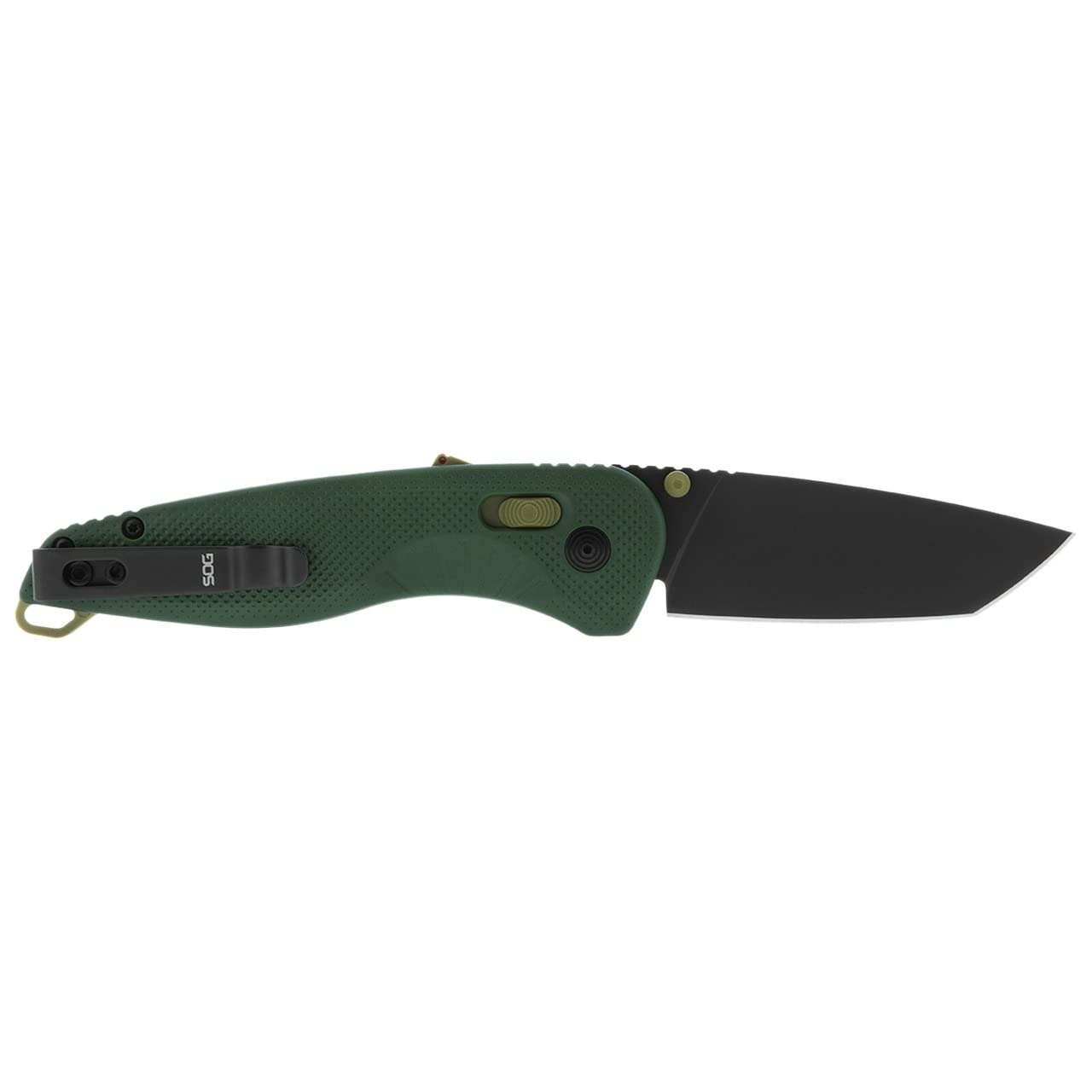 SOG Aegis Tanto Outdoor Pocket Folding Opening Knife, Ambidextrous at-XR Lock with Ergonomic Handle, D2 Steel Blade, Built-in Safety Blade Locking and Spine-Mounted Safety System, Forest & Moss