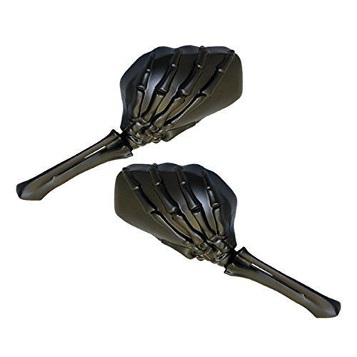 Motorcycle CIPA 01916 Black Skeleton Hand Mirror Stem (Black Head)