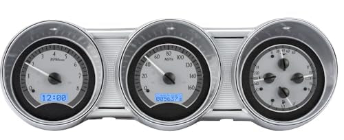 Dakota Digital VHX-62F-FAR-S-B Gauge System Analog Dash Compatible with 1962-63 Ford Fairlane, Silver Alloy Style, Blue Backlighting