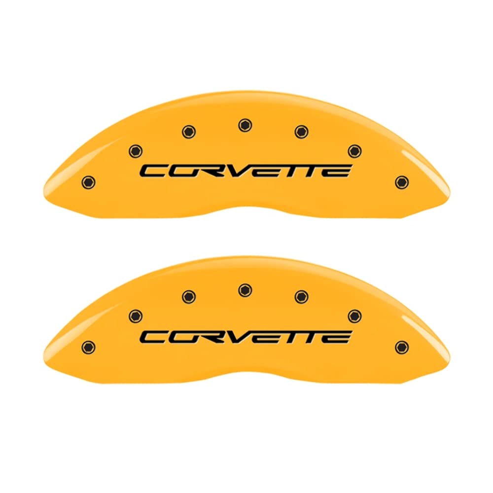 Brake Caliper Covers MGP for 2005-2013 Chevrolet Corvette - C6 Z51 Package - Yellow Powder-Coated Finish, Engraved Corvette Logo, Front and Rear Aluminum Caliper Covers (Set of 4)