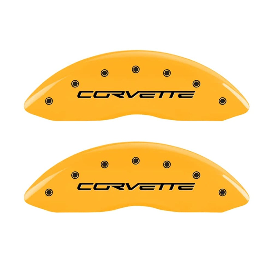 Brake Caliper Covers MGP for 2005-2013 Chevrolet Corvette - C6 Z51 Package - Yellow Powder-Coated Finish, Engraved Corvette Logo, Front and Rear Aluminum Caliper Covers (Set of 4)
