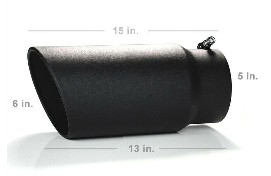 Exhaust Muffler Tip Black Horse, 5" inlet, 6" outlet and 15" Length Single Wall Black Compatible with All Cars, Trucks and SUVs-MT-SC05-BK