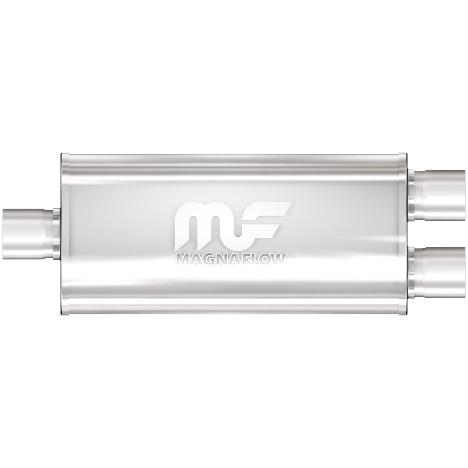 MagnaFlow Exhaust Performance Muffler 12288: 3"/2.5" Inlet/Outlet, 5x8x18" Oval, Stainless Steel, Satin Finish