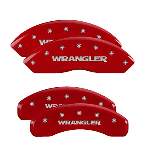 MGP Brake Caliper Covers with Compatible 2021-2024 Jeep Wrangle (Requires 17"+ Wheels & Vented Rear Rotor) Red Powder-Coated Finish, Engraved WRANGLER Logo, Aluminum Caliper Covers (Set of 4)