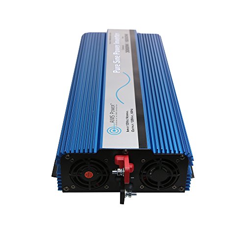 AIMS Power Pure Sine Inverter PWRI300012120S, 3000 Watt Continuous Power, 6000 Watt Surge Peak Power, 12 Volt DC Input, Pure Sine Wave, GFCI Outlet, AC Direct Connect Terminal Block