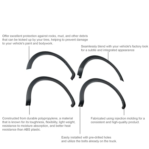OE Factory Style Black Black Horse Fender Flares Compatible with 2004-2008 Ford F-150-FOEFO04