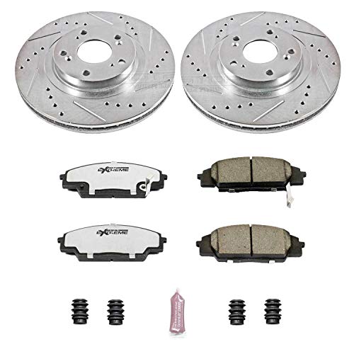 Power Stop Z26 Carbon Fiber Brake Pads K2439-26 with Drilled & Slotted Brake Rotors Kit For Acura RSX 2002-2006, Honda Civic 2006-2011 [Model Specific]