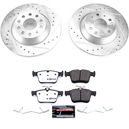 Power Stop K7176-26 Z26 Carbon Fiber Brake Pads Rear with Drilled & Slotted Brake Rotors Kit For Audi, Audi TT Quattro, VW Jetta, VW Tiguan [Model Specific]