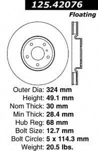 Automotive Front Disc Brake Rotor, Centric Premium High Carbon 125.42076, for Selected Infiniti, Nissan Model Year