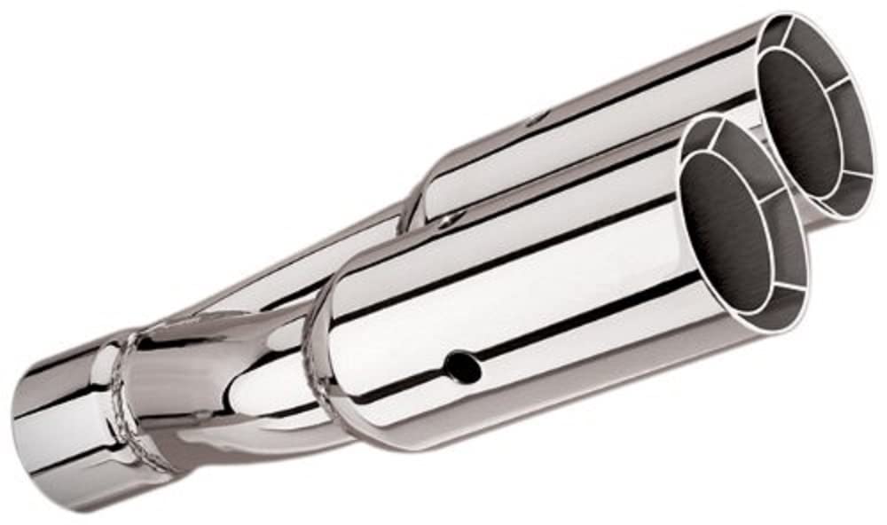 BORLA Exhaust Tip 2.5" Inlet - 3" Dual Round Straight-Edge Square-Cut Intercooled Outlet - 14" Long 20203 Weld On Mounting Method