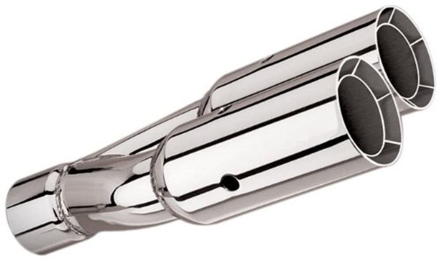BORLA Exhaust Tip 2.5" Inlet - 3" Dual Round Straight-Edge Square-Cut Intercooled Outlet - 14" Long 20203 Weld On Mounting Method