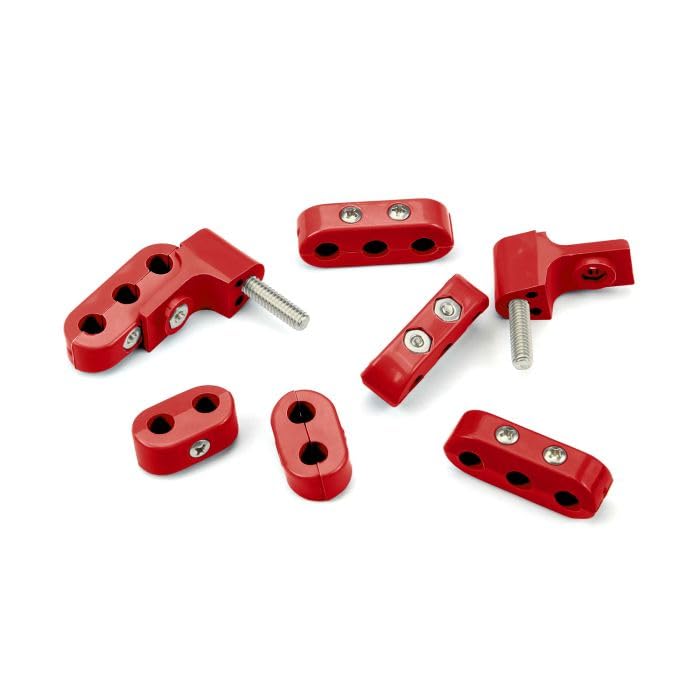 V6 Smoothie Wire Separator KIT for 7-8mm Plug Wires, 2 Brackets, 2 2-Place, and 4 3-Place Wire SEPARATORS, RED