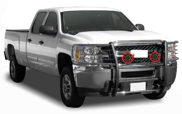 Bumper Guard Modular Black Horse Grille Brush Stainless Steel Come With pair of 7.0"Dia.LED Lights with Red Trim Rings Compatible with 2014-2018 Chevrolet Silverado 1500-17GT27MSS-PLR