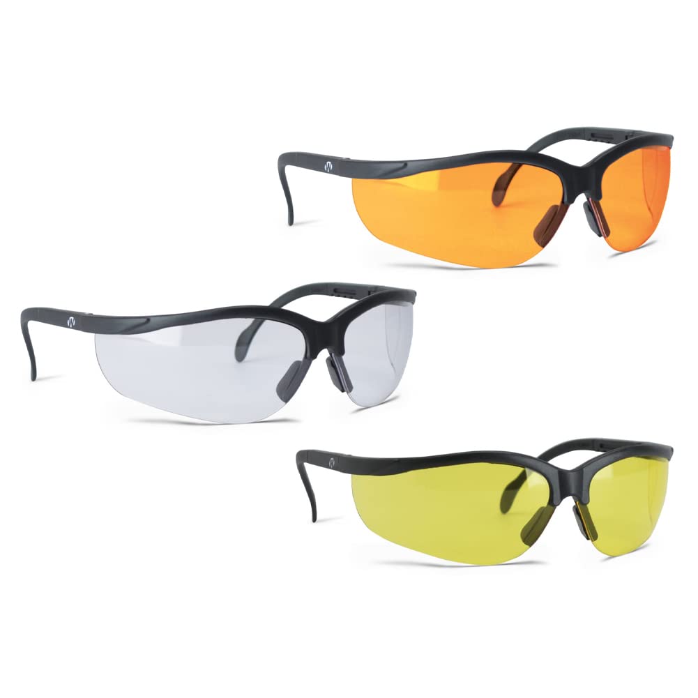 Walker's High-Grade Polycarbonate Lenses Sport Half Frame Soft Rubber Nose Piece Adjustable Safety Shooting Glasses, Amber