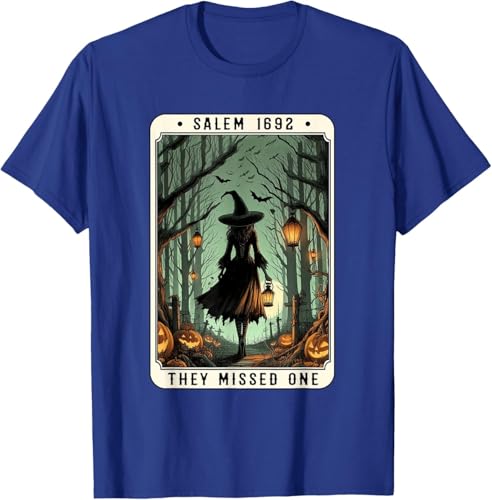 Halloween Salem 1692 Witch They Missed One Tarot Card Women T-Shirt, Blue, 4X-Large
