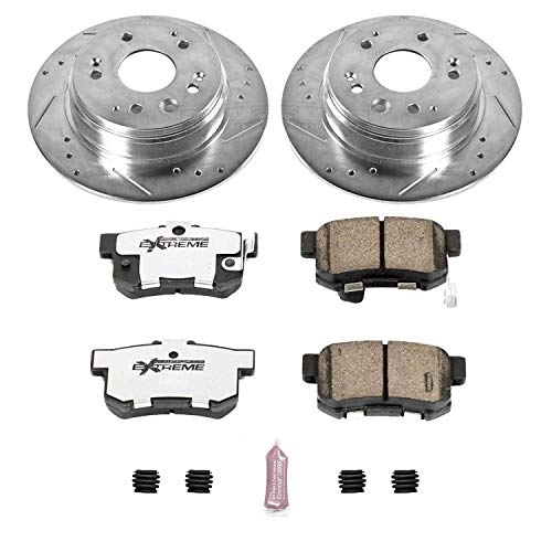 Rear Power Stop K2308-26 Z26 Carbon Fiber Brake Pads with Drilled & Slotted Brake Rotors Kit For Acura TL 1999-2003 [Model Specific]