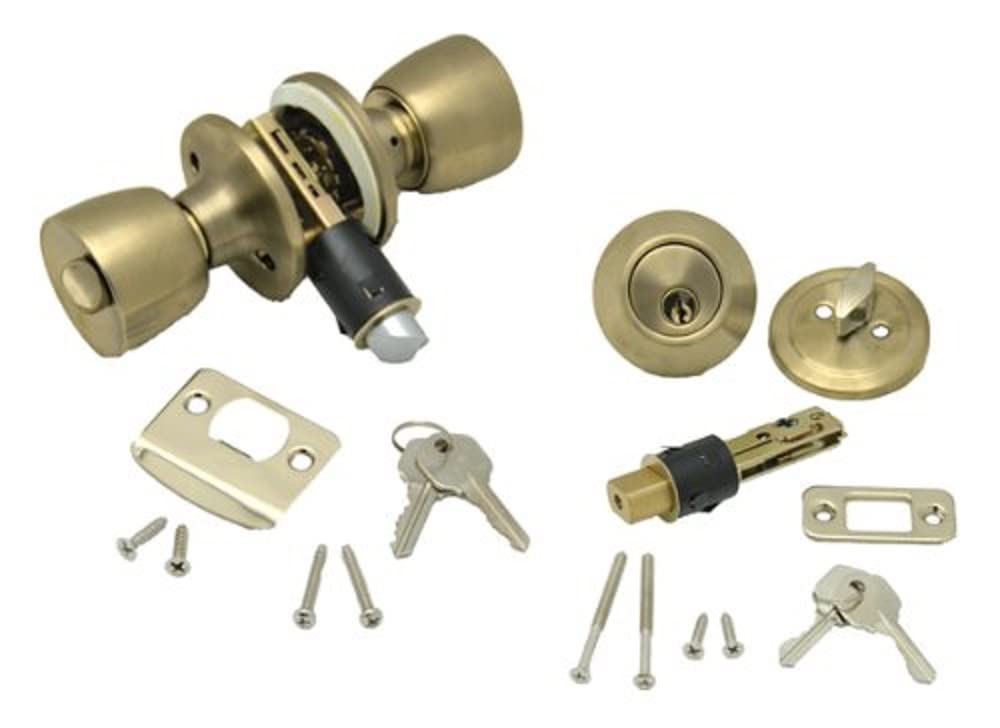 AP Products Combo Lock Set 013-234 with Knob Lock and Dead Bolt - Polished Brass