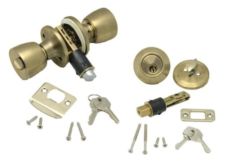 AP Products Combo Lock Set 013-234 with Knob Lock and Dead Bolt - Polished Brass