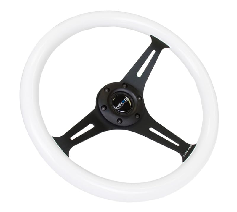 Classic NRG Wood Grain Steering Wheel (350mm) Glow-N-The-Dark Green Grip w/Black 3-Spoke Center
