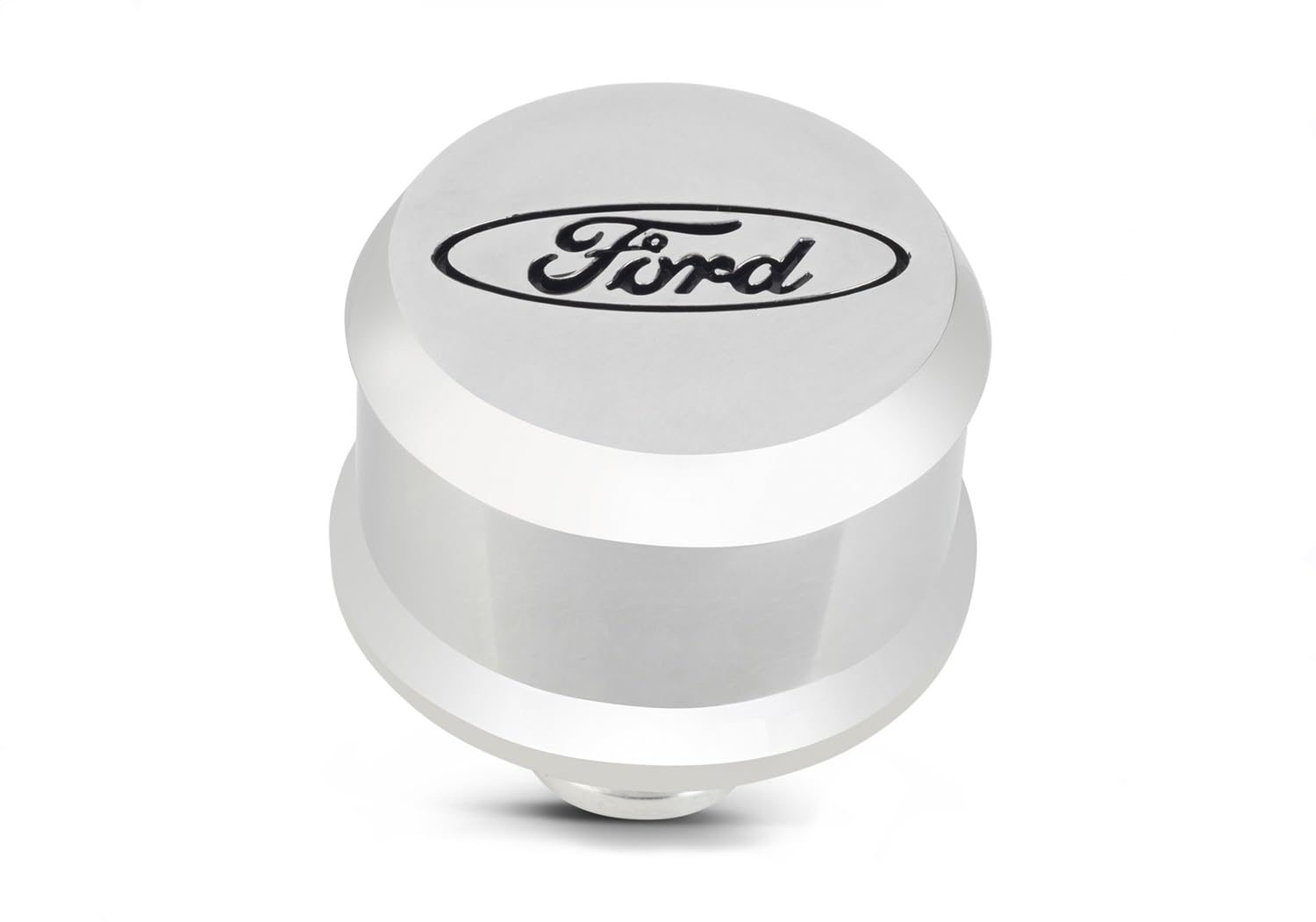 302-438 Ford Breather - Slant-Edge - Push-in - Round - 1-1/4 in Hole - Recessed Oval Logo - Aluminum - Polished - Each