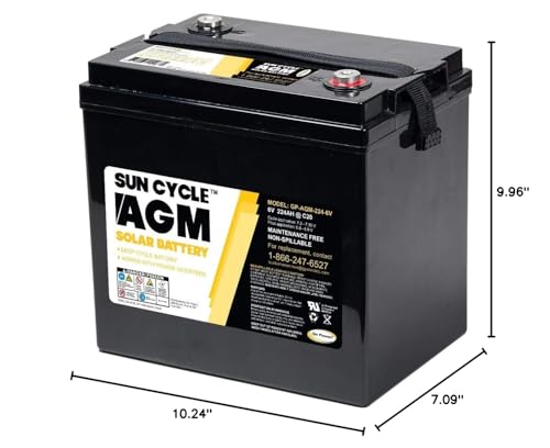 224 Amp, GP-AGM-224-6V 6 Volt AGM Deep Cycle Rechargeable Replacement Battery for PV Solar and Inverters
