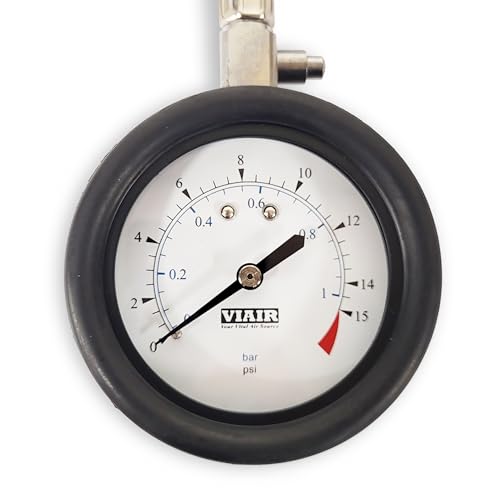 Tire Pressure Gauge VIAIR 2.5" with Hose, 0-15 PSI Range, P/N 90059
