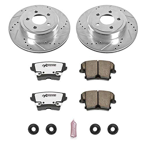 Brake Kit Power Stop For 2005-2021 Chrysler 300 300C | 2006-2022 Charger | 2009-2022 Challenger [Application Specific] Rear Z26 Carbon Fiber Brake Pads Drilled and Slotted Brake Rotors Kit K1720-26