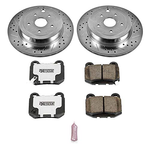 Power Stop Z26 K5305-26 Rear Carbon Fiber Brake Pads with Drilled & Slotted Brake Rotors Kit