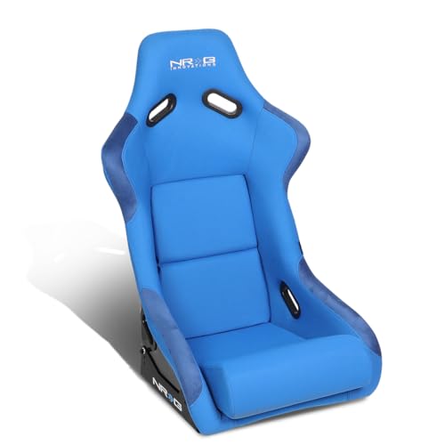 NRG Innovations Fiber Glass NRG-FRP-300BL Fixed Back Bucket Racing Seat, 4pt Harness Compatibility, Blue Seat Cover, 23"W X 18" D X 35" H