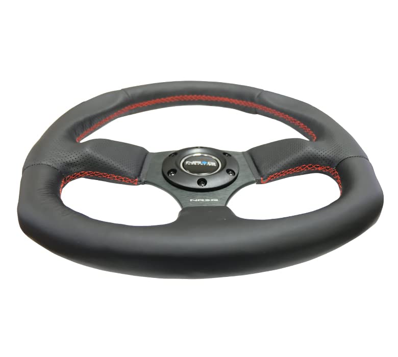 NRG Innovations Reinforced NRG-RST-009R-RS Steering Wheel Black Leather with Red Stitch