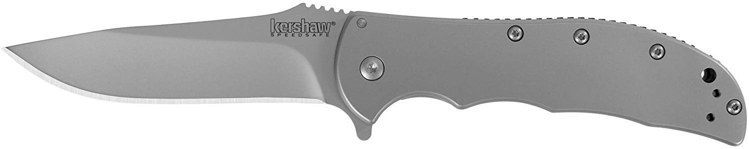 Kershaw Folding Volt SS Pocketknife, 3.5" 8Cr13MoV Stainless Steel Drop Point Plain Edge Blade, Assisted One Hand Opening, 3 Position Pocket Clip,Grey