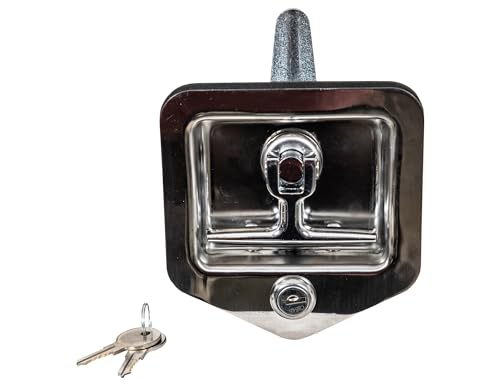 Locking T-Handle Latch Buyers Products L8855, Polished Stainless Steel Latch w/Gasket, Blind Studs & Two Keys, Flush Mount, for Truck Bed Tool Boxes, Trailer Doors, RVs, Campers, Truck Cap Latch
